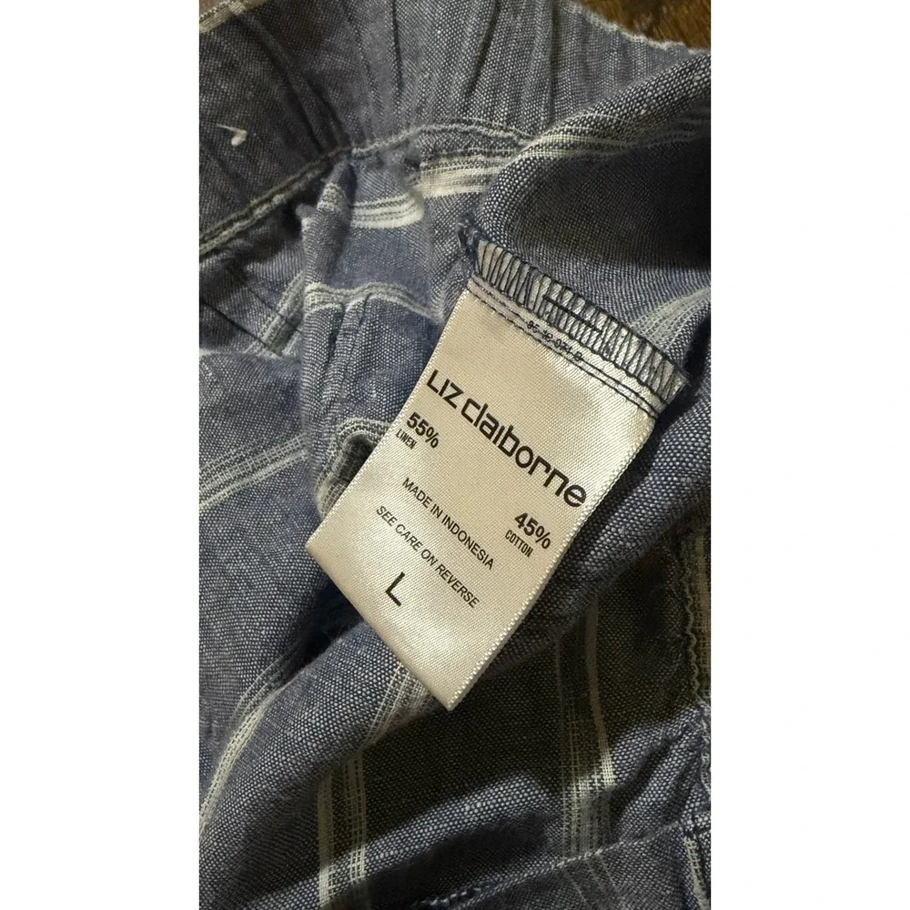 Liz Claiborne Fisherman Nautical Striped Linen Blend Pull On Shorts Womens Sz L
